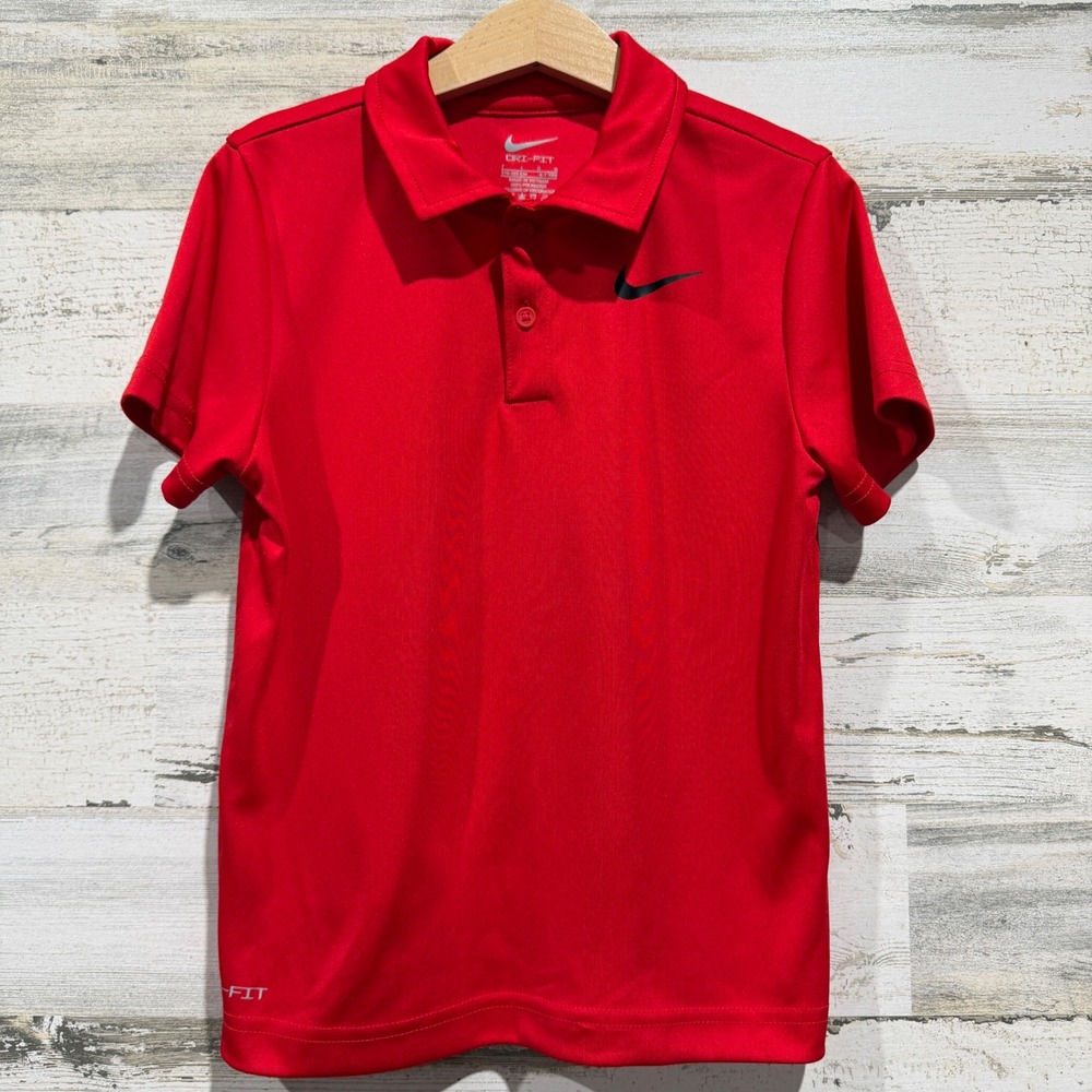 Nike Polo Shirt Boys 7 Red Dri-FIT Short Sleeve Athletic Sporty EUC
